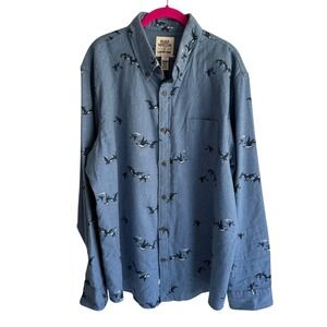 BLAKE SHELTON X LAND'S END Blue Geese Print Mens‎ Long Sleeve Top, XL